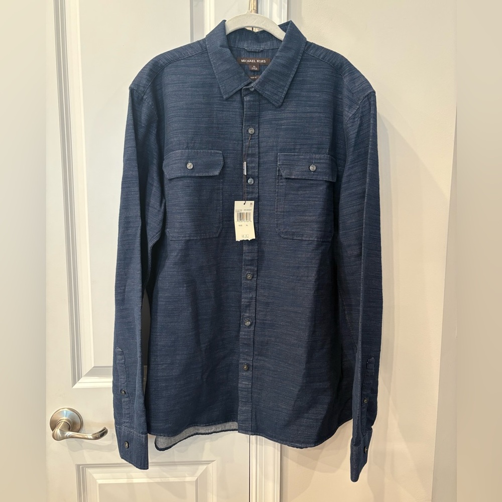NWT Michael Kors Slim fit Button-Down Shirt 100% cotton dark midnight